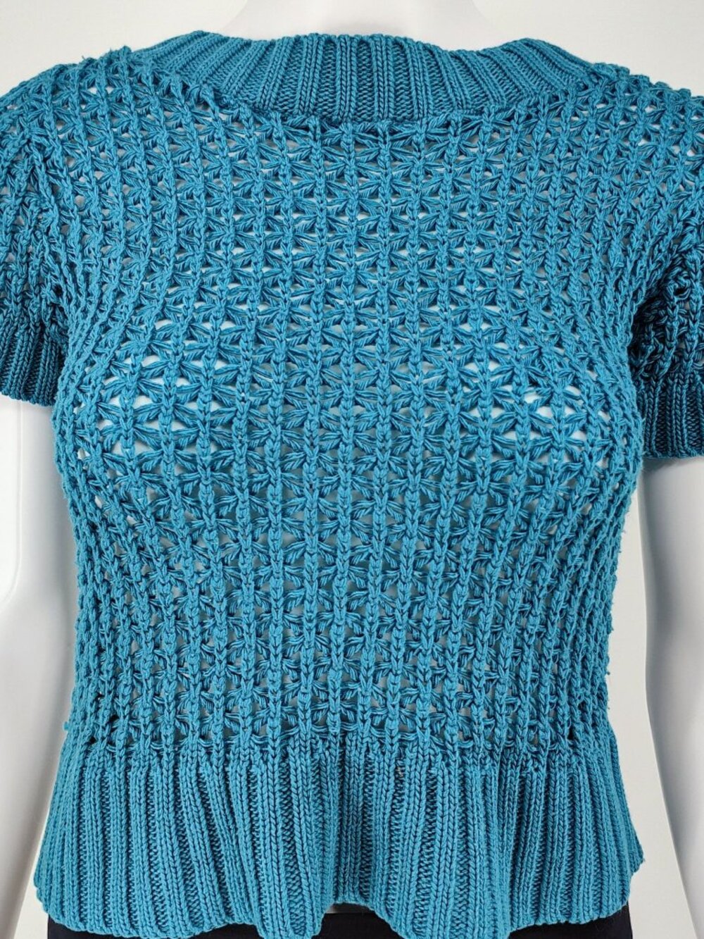 Maurices Girls Blue Open Knit Short-Sleeve Sweater (M) *Fair